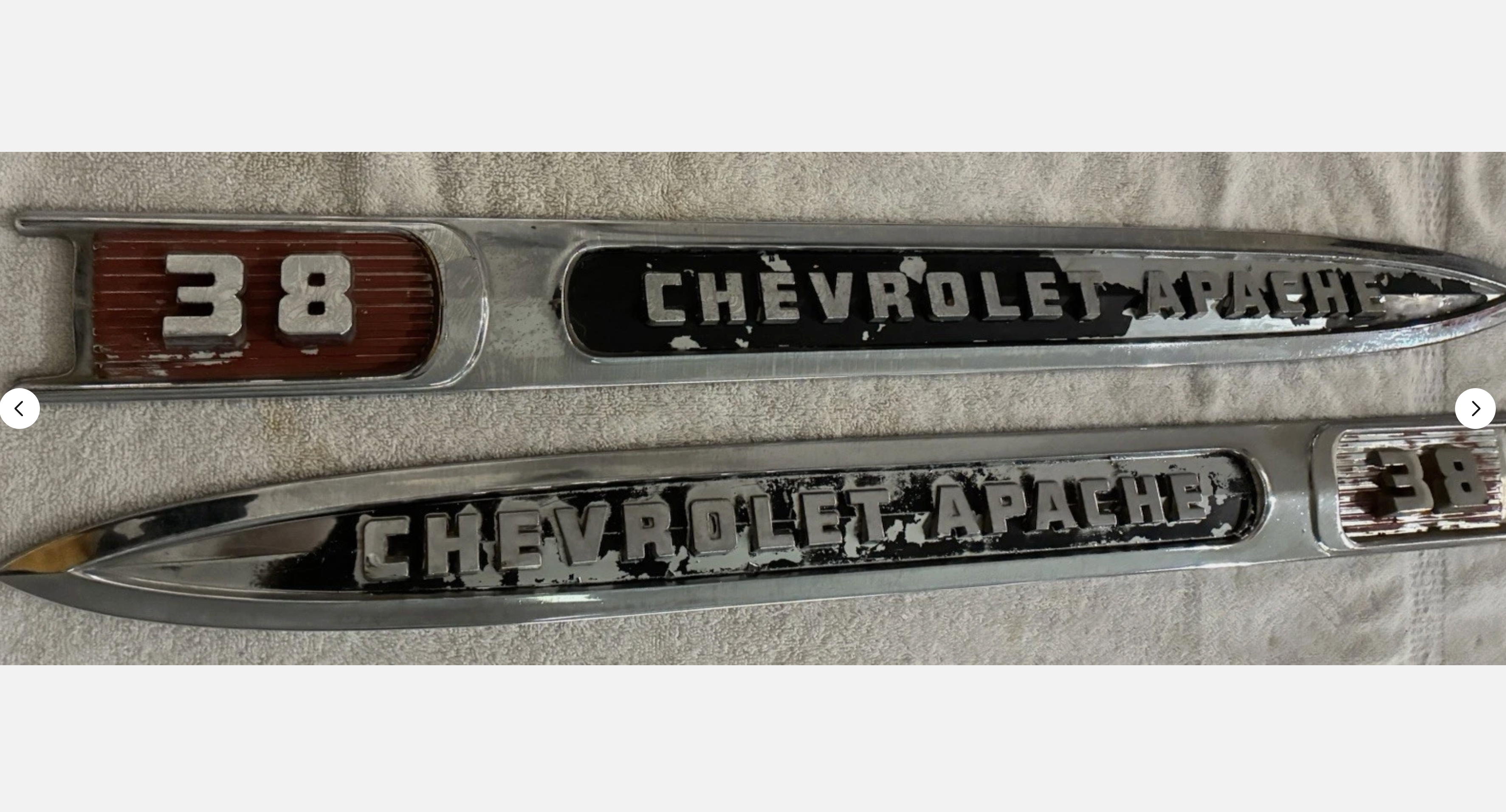 58-58 Chevy Truck Emblem Apache 38 Left And Right Fender DAVES CLASSIC TRUCK PARTS