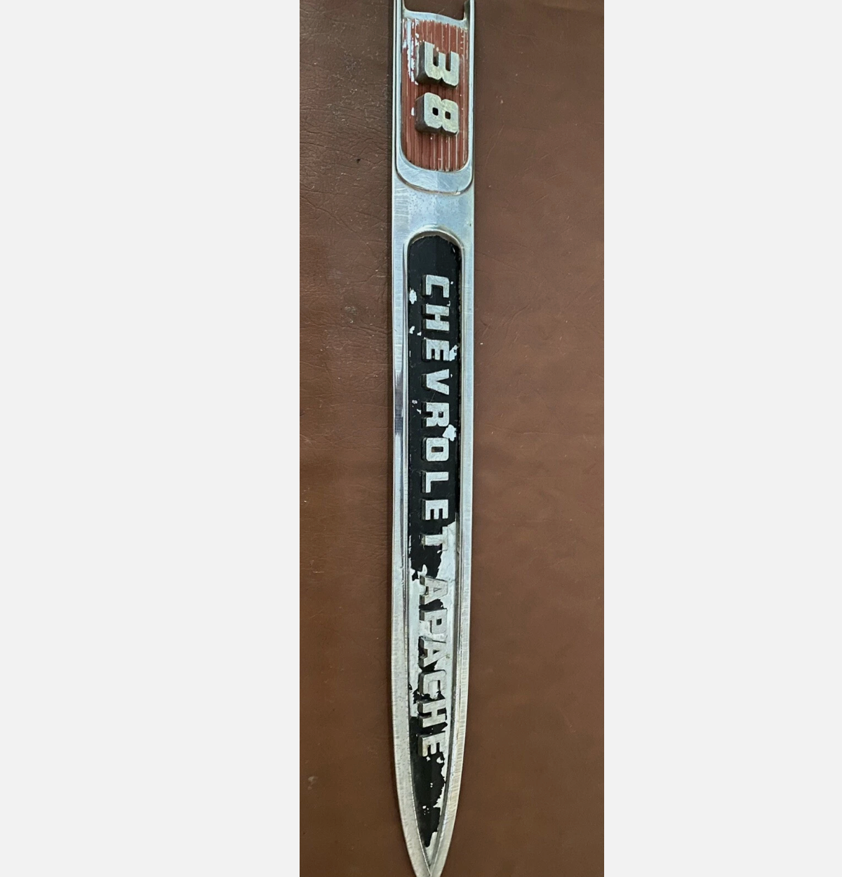 58-59 Chevy Truck Apache 38 Right Side Fender Emblem DAVES CLASSIC TRUCK PARTS