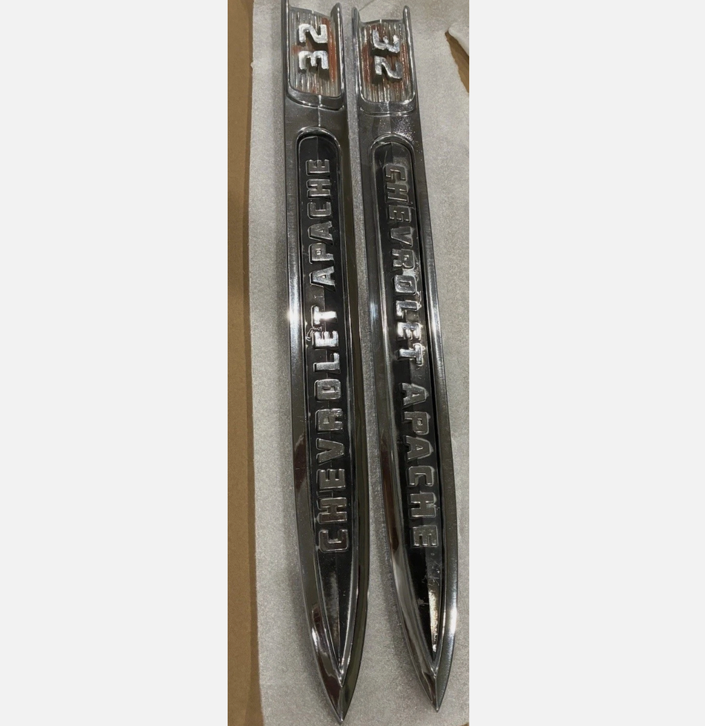 58-59 Fender Emblems Apache 32 - Spear Emblems In Excellent Shape DAVES CLASSIC TRUCK PARTS