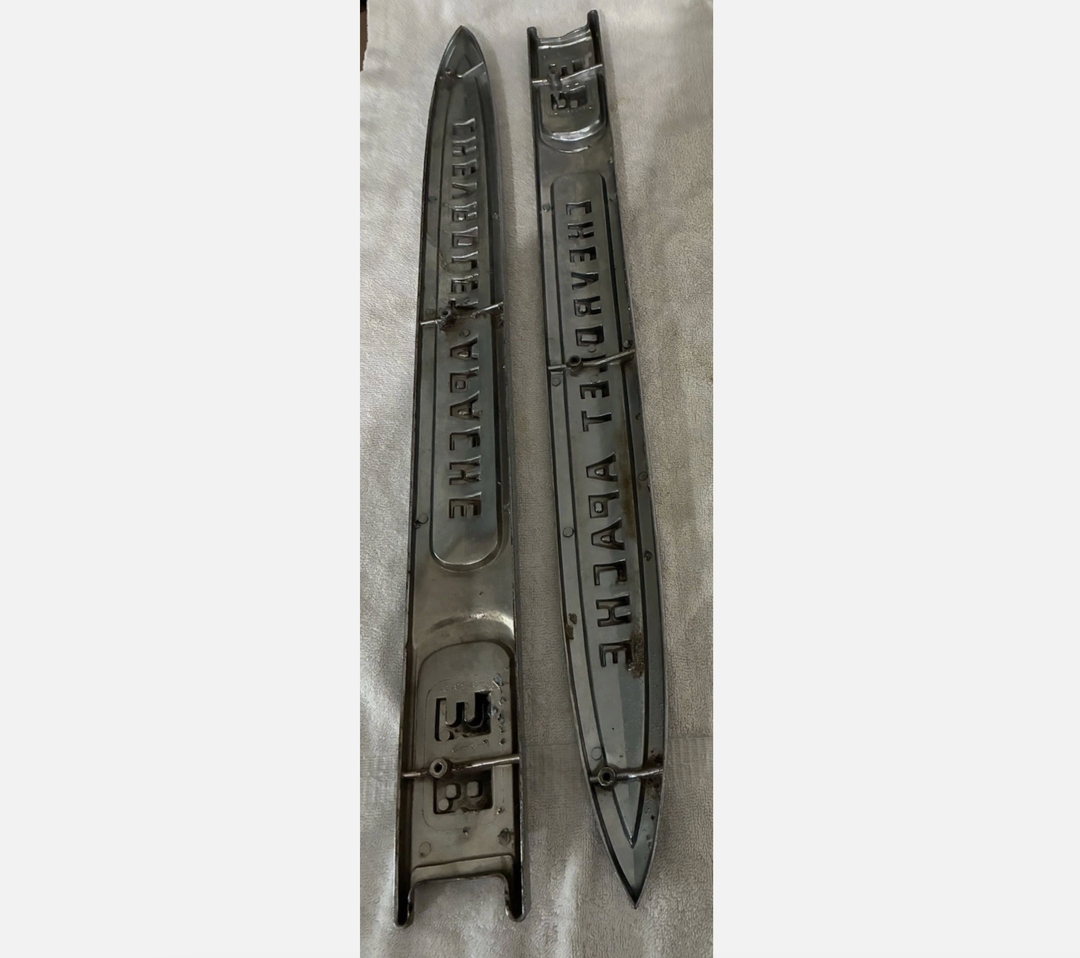 58-58 Chevy Truck Emblem Apache 38 Left And Right Fender DAVES CLASSIC TRUCK PARTS