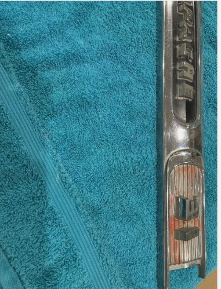 58-59 Chevrolet Truck Fender Emblem Apache 31 Left Side Good Cond. Needs Paint DAVES CLASSIC TRUCK PARTS